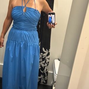 White House Black Market Criss Cross Halter Midi Dress Womens Size 6 Blue New